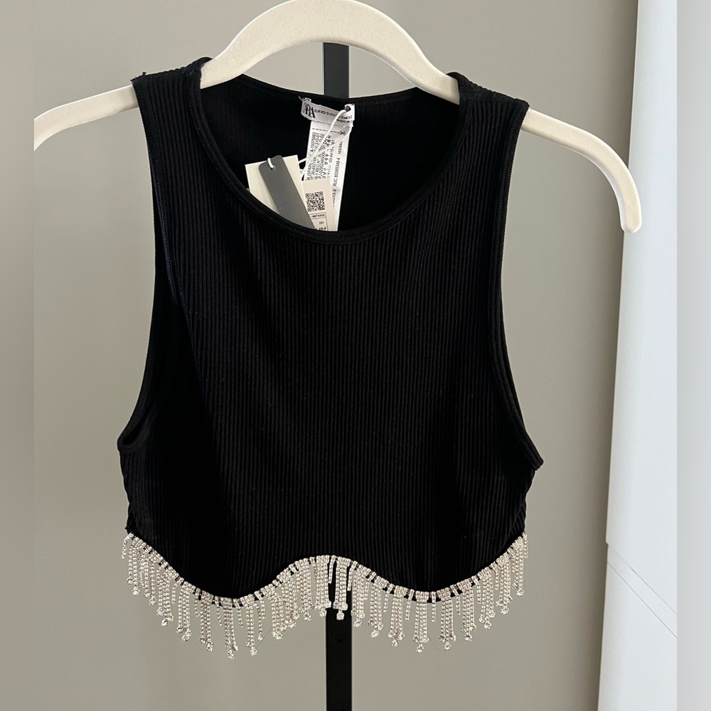 Zara  Black Limitless Contour Collection Rhinestone crop top